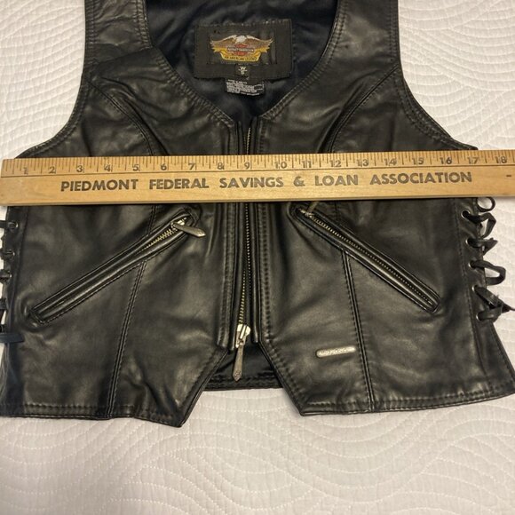 HARLEY-DAVIDSON Women’s Leather Motorcycle Vest w/ Lace-up Sides Size S - Picture 11 of 12